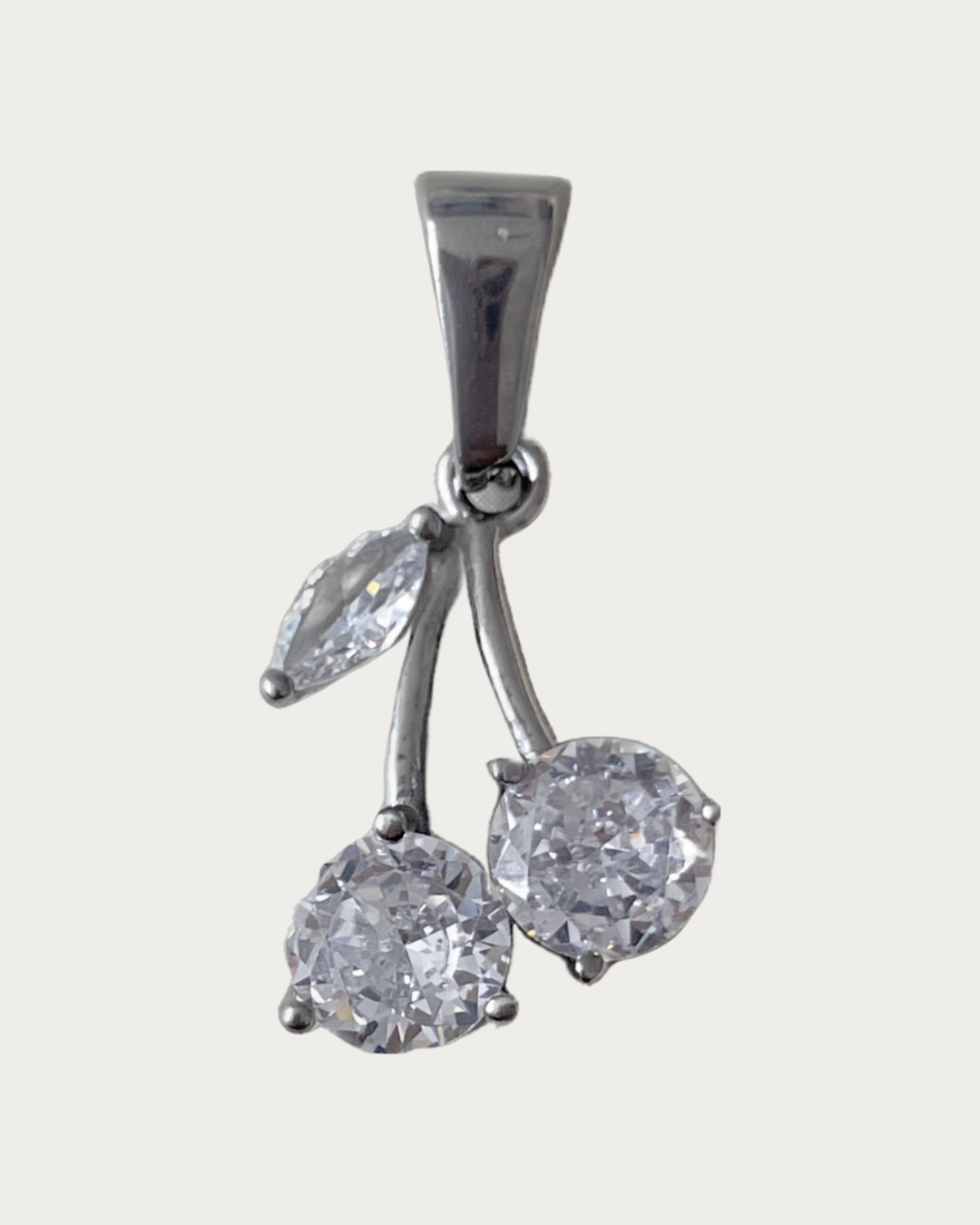 Silver Clear Gem Cherries Charm