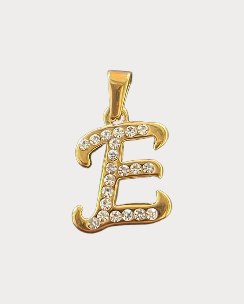 Gold Diamanté Initial Charm - E