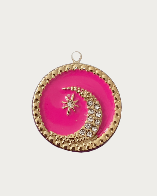Gold Moon And Star Pink Charm
