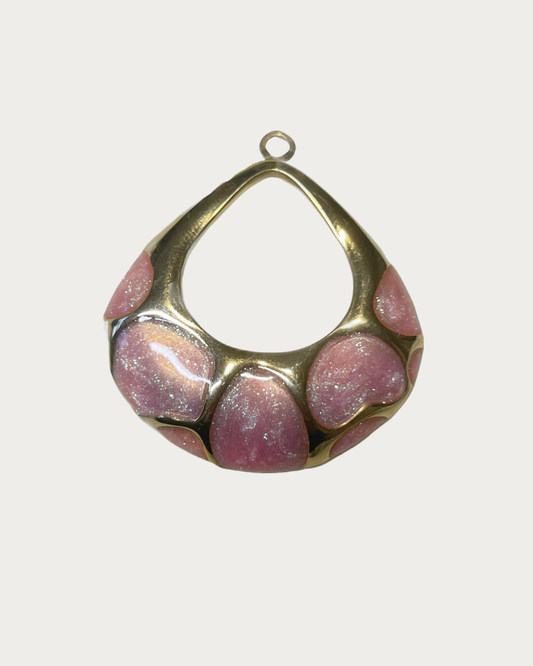 Gold Teardrop Shell Pink Charm