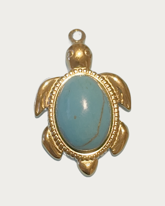 Gold Turtle Blue Charm