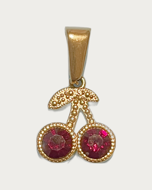 Gold Red Cherry Charm