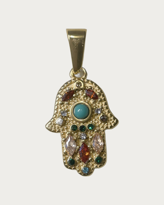 Gold Hamsa Hand Gems Charm