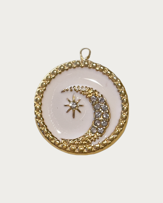 Gold Moon And Star White Charm