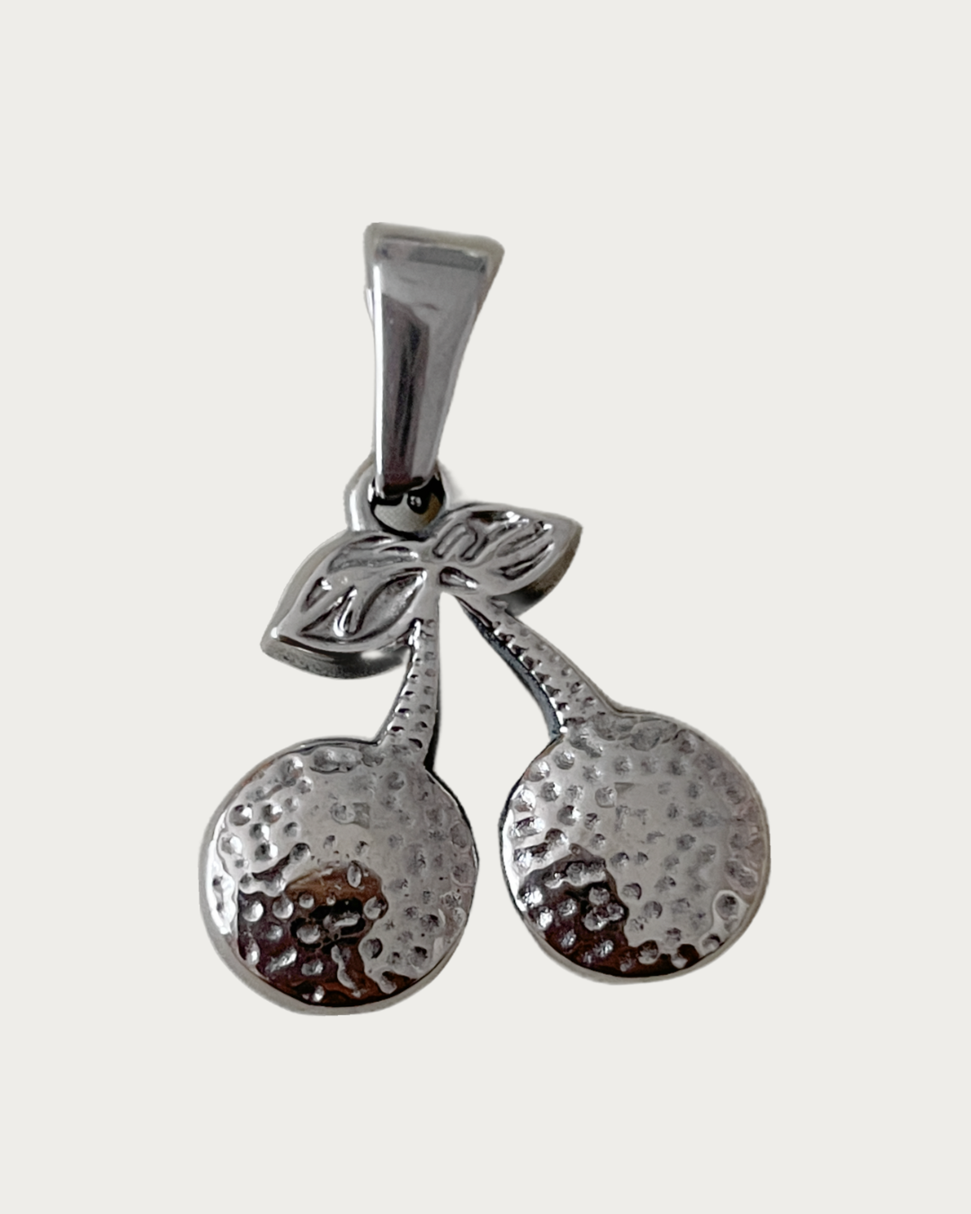 Silver Textured Cherries Charm