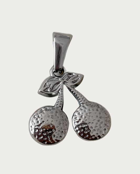 Silver Textured Cherries Charm