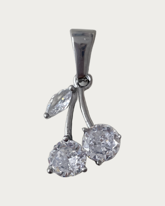 Silver Clear Gem Cherries Charm