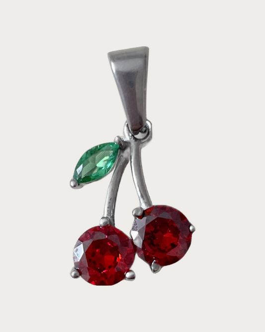 Silver Red Green Gem Cherries Charm