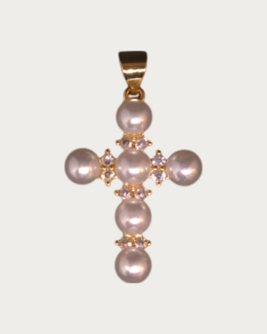 Gold Pearl Cross Charm