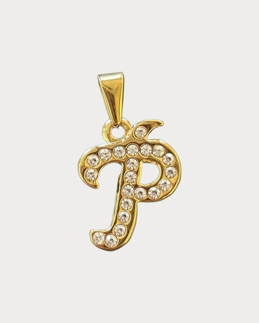 Gold Diamanté Initial Charm - P