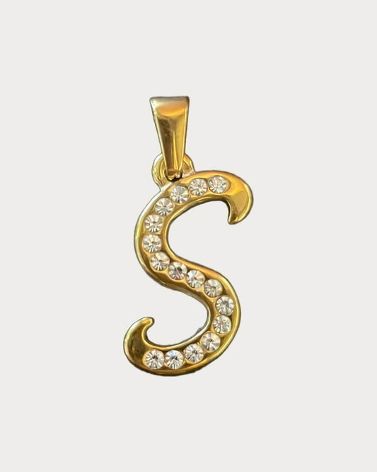 Gold Diamanté Initial Charm - S