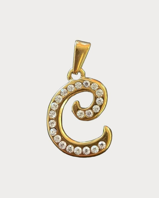 Gold Diamanté Initial Charm - C