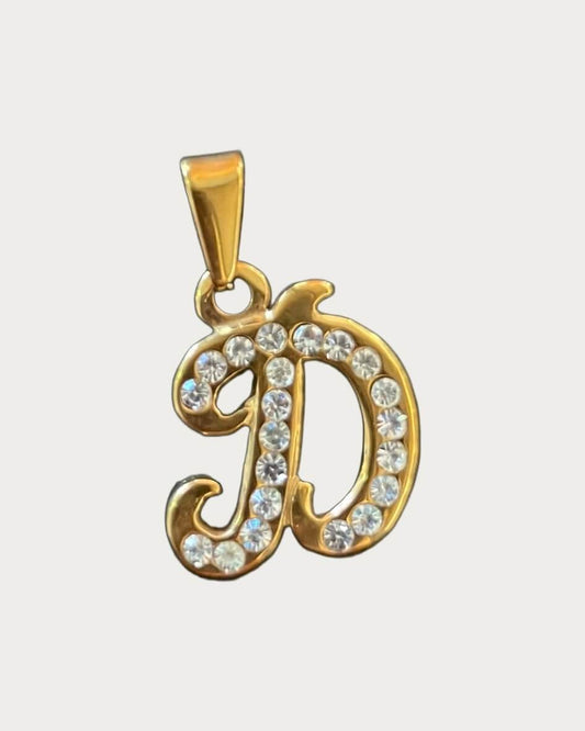 Gold Diamanté Initial Charm - D