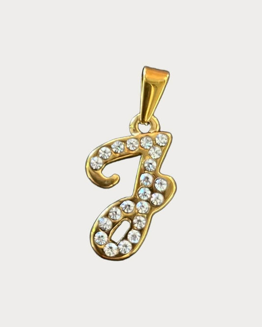 Gold Diamanté Initial Charm - J
