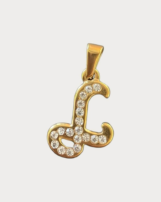 Gold Diamanté Initial Charm - L