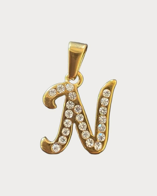 Gold Diamanté Initial Charm - N