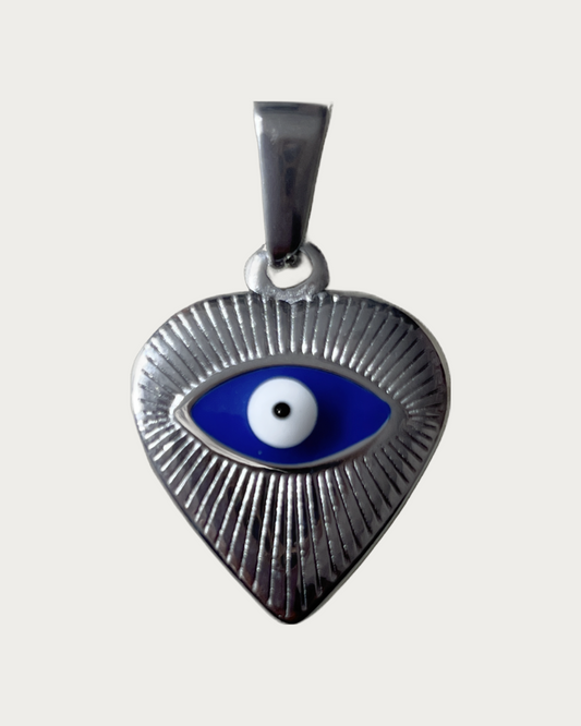 Silver Heart Evil Eye Charm