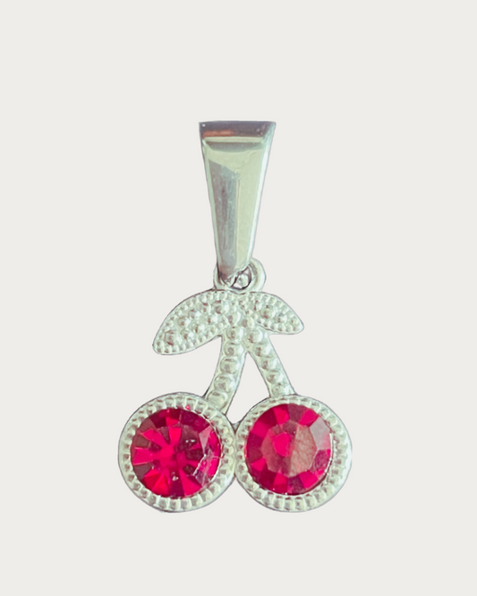 Silver Red Cherry Charm