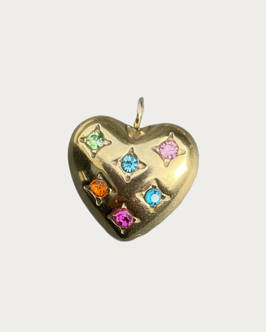Gold Multicolour Gem Heart Charm