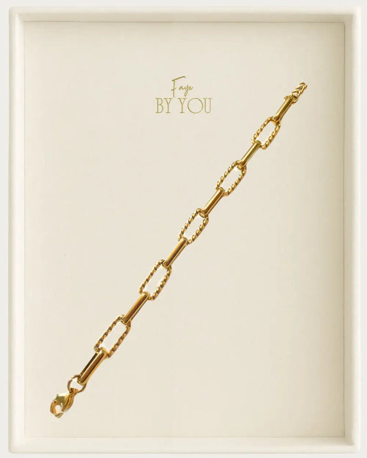 Gold Textured Rectangular Link Chain Bracelet